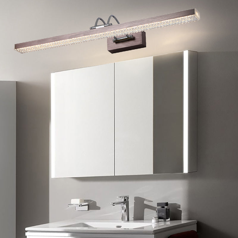 Metal Linear Vanity Lighting Modernist 16.5"/28"/22.5" Wide Led Black/Silver/Coffee Vanity Wall Sconce with Curved Arm, Third Gear Clearhalo 'Cast Iron' 'Glass' 'Industrial' 'Modern wall lights' 'Modern' 'Tiffany' 'Traditional wall lights' 'Vanity Lights' 'Wall Lights' Lighting' 211834