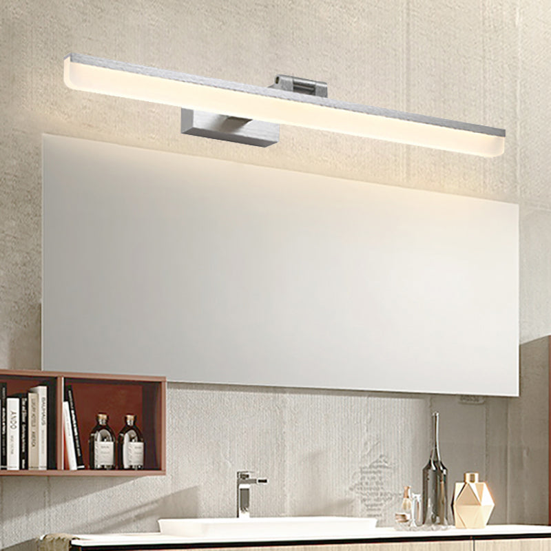 Metal Linear Vanity Lighting Modernist 16.5"/28"/22.5" Wide Led Black/Silver/Coffee Vanity Wall Sconce with Curved Arm, Third Gear Silver Clearhalo 'Cast Iron' 'Glass' 'Industrial' 'Modern wall lights' 'Modern' 'Tiffany' 'Traditional wall lights' 'Vanity Lights' 'Wall Lights' Lighting' 211836