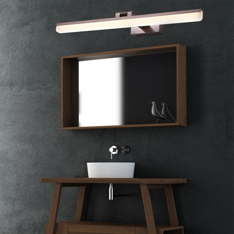 Linear Vanity Sconce Contemporary Metal 16.5"/28"/22.5" Wide Led Black/Silver/Coffee Vanity Mirror Light in Third Gear Coffee Clearhalo 'Cast Iron' 'Glass' 'Industrial' 'Modern wall lights' 'Modern' 'Tiffany' 'Traditional wall lights' 'Vanity Lights' 'Wall Lights' Lighting' 211851