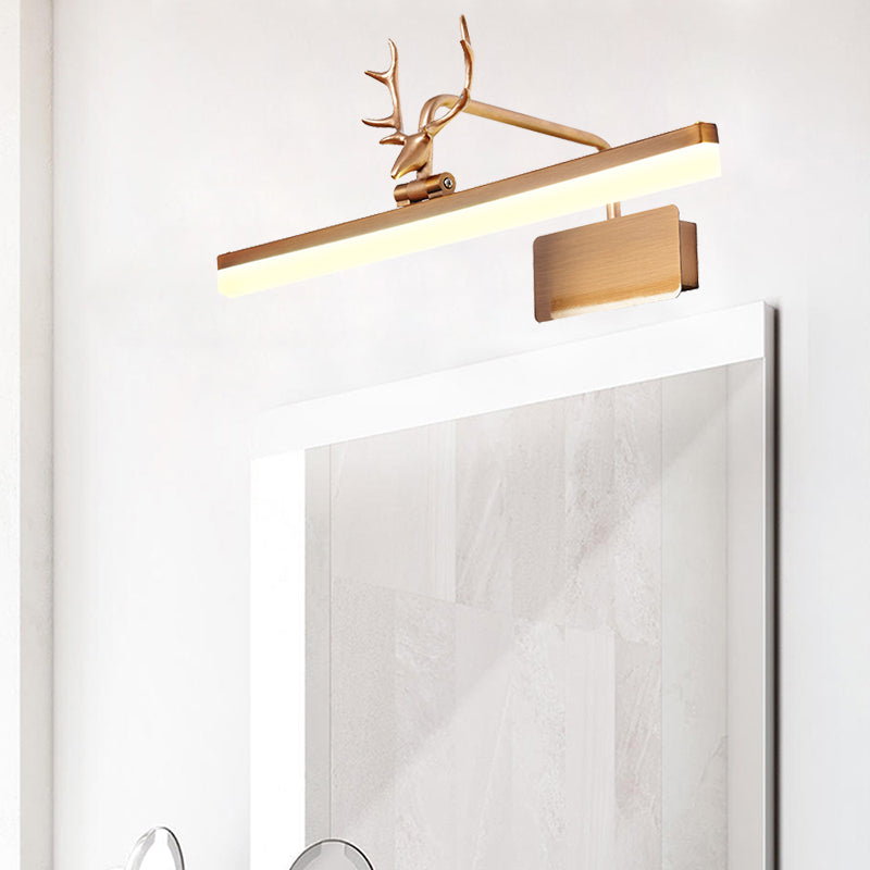 Linear Metal Vanity Wall Lamp Modernist Led White/Black/Gold Wall Mounted Vanity Light with Antlers Arm in White/Natural Light, 17"/20.5"/28" Wide Gold Natural Clearhalo 'Cast Iron' 'Glass' 'Industrial' 'Modern wall lights' 'Modern' 'Tiffany' 'Traditional wall lights' 'Vanity Lights' 'Wall Lights' Lighting' 211874