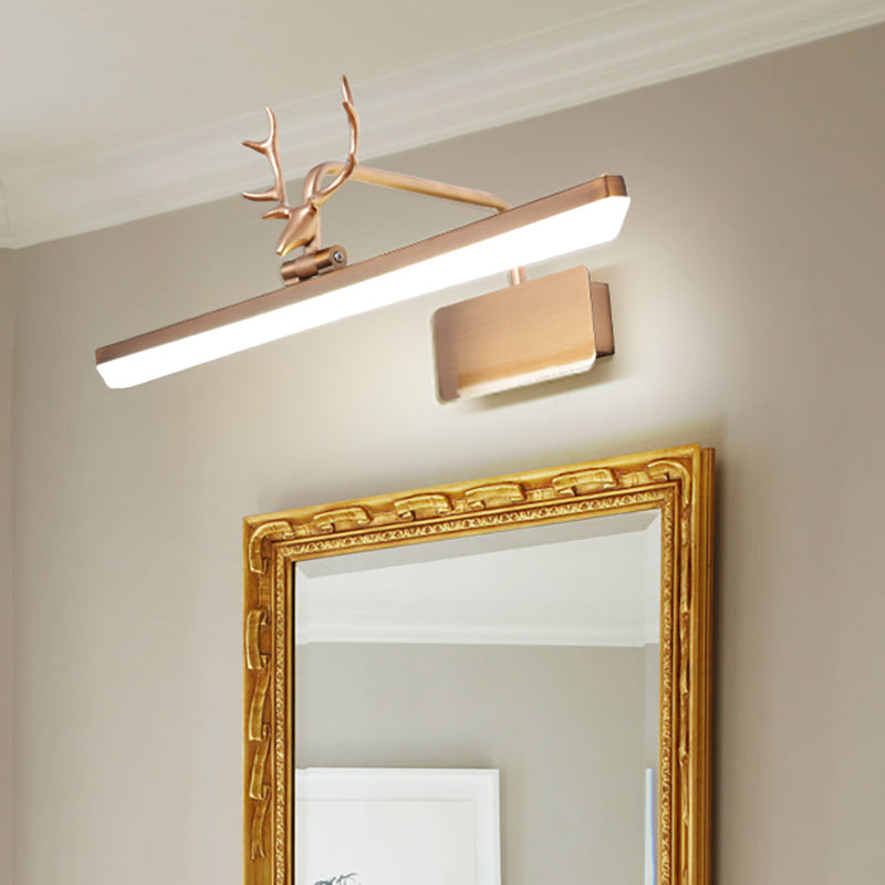 Linear Metal Vanity Wall Lamp Modernist Led White/Black/Gold Wall Mounted Vanity Light with Antlers Arm in White/Natural Light, 17"/20.5"/28" Wide Gold White Clearhalo 'Cast Iron' 'Glass' 'Industrial' 'Modern wall lights' 'Modern' 'Tiffany' 'Traditional wall lights' 'Vanity Lights' 'Wall Lights' Lighting' 211875