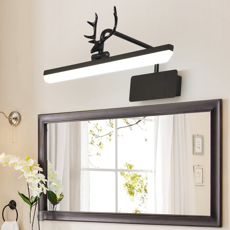 Linear Metal Vanity Wall Lamp Modernist Led White/Black/Gold Wall Mounted Vanity Light with Antlers Arm in White/Natural Light, 17"/20.5"/28" Wide Clearhalo 'Cast Iron' 'Glass' 'Industrial' 'Modern wall lights' 'Modern' 'Tiffany' 'Traditional wall lights' 'Vanity Lights' 'Wall Lights' Lighting' 211879