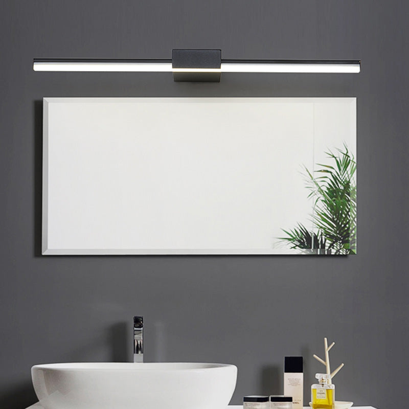 Linear Metal Vanity Lamp Contemporary Led White/Black Vanity Wall Sconce in Natural Light, 16"/23.5"/31.5" Wide Clearhalo 'Cast Iron' 'Glass' 'Industrial' 'Modern wall lights' 'Modern' 'Tiffany' 'Traditional wall lights' 'Vanity Lights' 'Wall Lights' Lighting' 211905