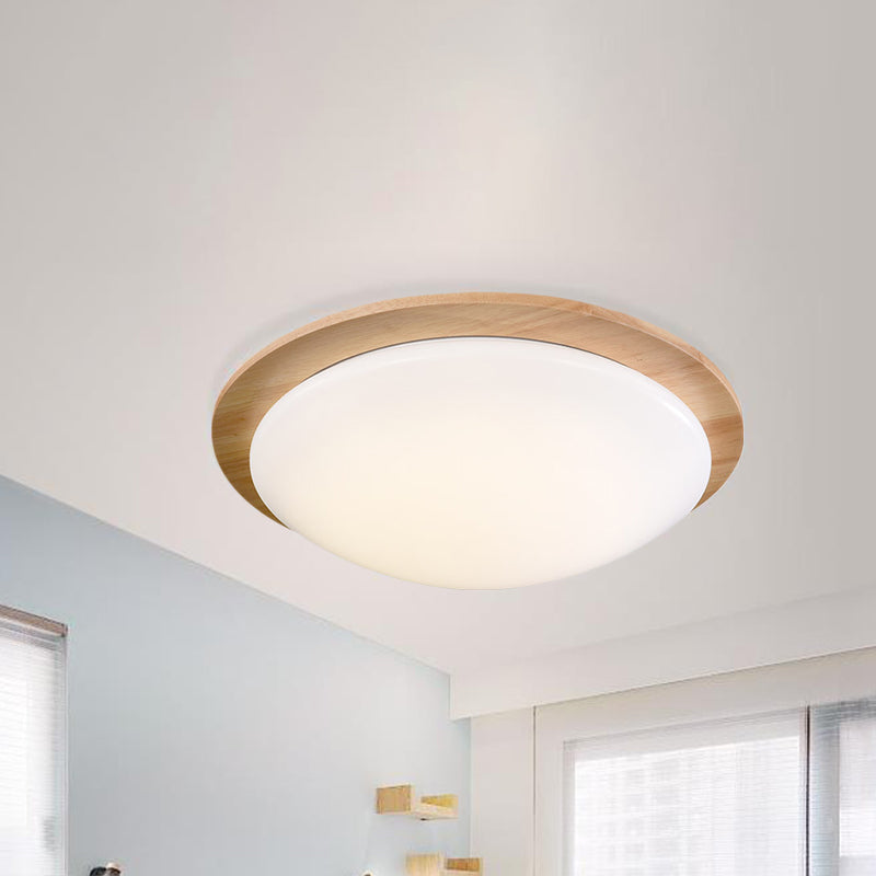 12"/15" Wide Sphere Flush Mount Contemporary Acrylic Beige LED Flush Mount Lamp with Wood Canopy Wood A Clearhalo 'Ceiling Lights' 'Close To Ceiling Lights' 'Close to ceiling' 'Flush mount' Lighting' 211917