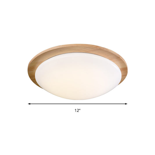 12"/15" Wide Sphere Flush Mount Contemporary Acrylic Beige LED Flush Mount Lamp with Wood Canopy Clearhalo 'Ceiling Lights' 'Close To Ceiling Lights' 'Close to ceiling' 'Flush mount' Lighting' 211920