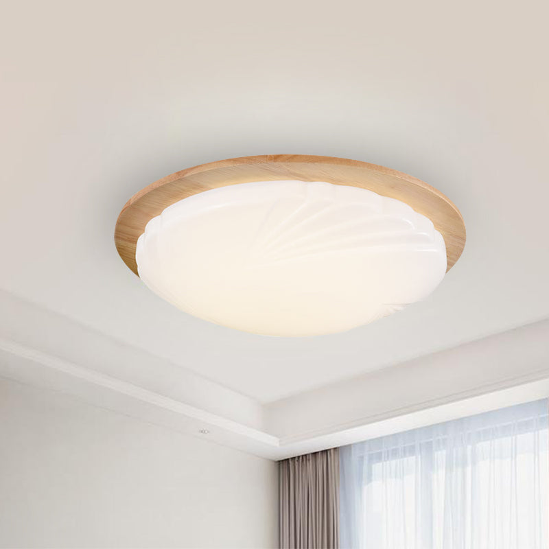 12"/15" Wide Sphere Flush Mount Contemporary Acrylic Beige LED Flush Mount Lamp with Wood Canopy Wood B Clearhalo 'Ceiling Lights' 'Close To Ceiling Lights' 'Close to ceiling' 'Flush mount' Lighting' 211922