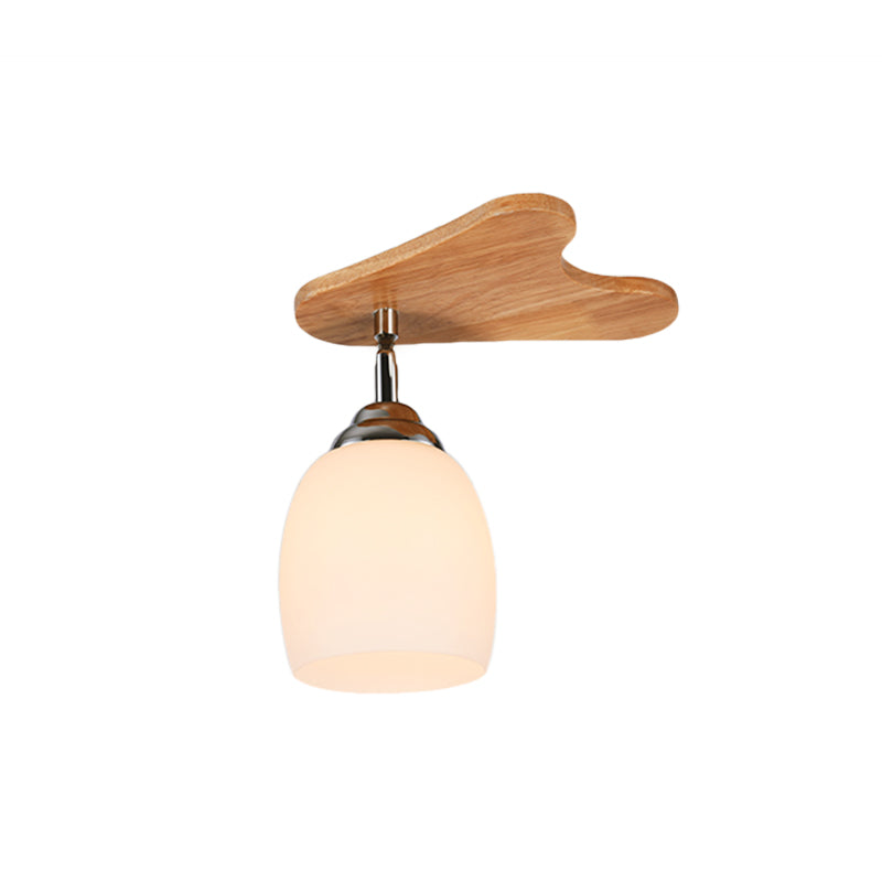 Cup Flush Mount Contemporary Milk Glass Beige 1/3/4 Lights Flush Mount Lamp with Wood Canopy Clearhalo 'Ceiling Lights' 'Close To Ceiling Lights' 'Close to ceiling' 'Semi-flushmount' Lighting' 211945