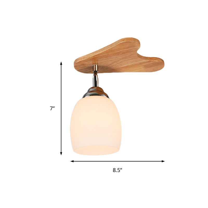 Cup Flush Mount Contemporary Milk Glass Beige 1/3/4 Lights Flush Mount Lamp with Wood Canopy Clearhalo 'Ceiling Lights' 'Close To Ceiling Lights' 'Close to ceiling' 'Semi-flushmount' Lighting' 211946