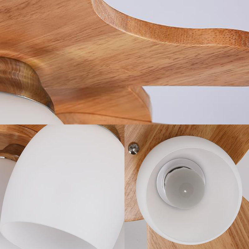 Cup Flush Mount Contemporary Milk Glass Beige 1/3/4 Lights Flush Mount Lamp with Wood Canopy Clearhalo 'Ceiling Lights' 'Close To Ceiling Lights' 'Close to ceiling' 'Semi-flushmount' Lighting' 211947