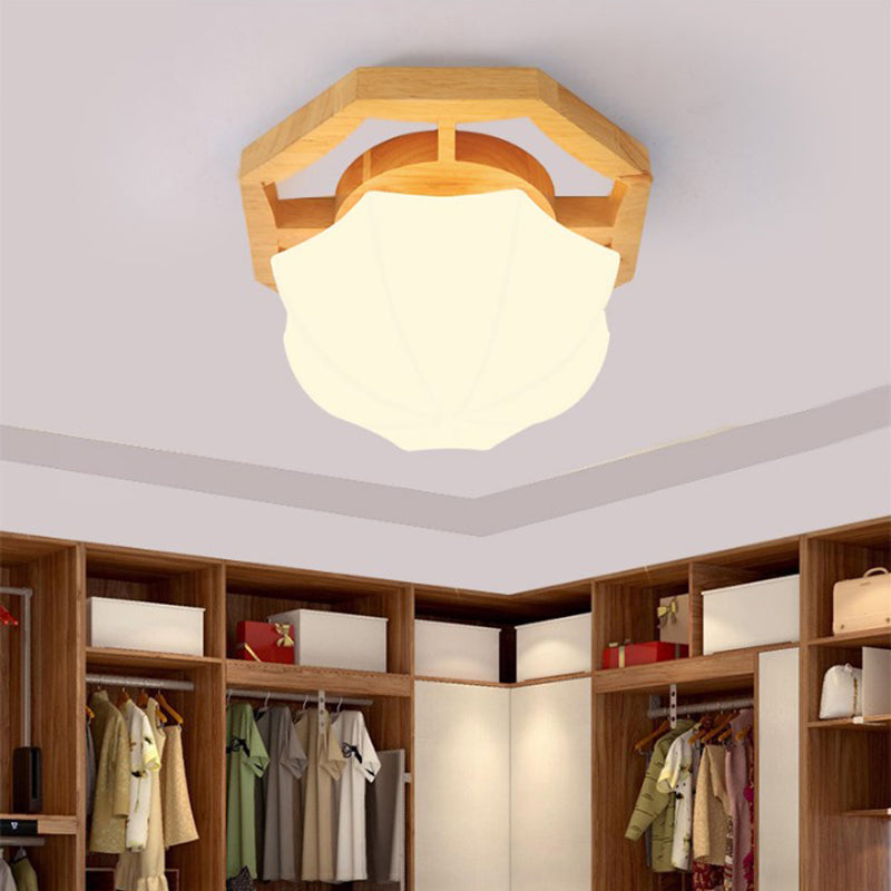 Umbrella Flush Mount Modernism Milk Glass Beige LED Flush Mount Lamp with Wood Canopy, 10"/13"/16.5" Wide Clearhalo 'Ceiling Lights' 'Close To Ceiling Lights' 'Close to ceiling' 'Flush mount' Lighting' 211991