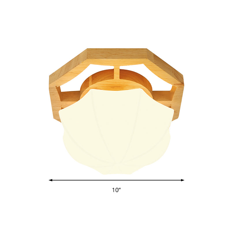 Umbrella Flush Mount Modernism Milk Glass Beige LED Flush Mount Lamp with Wood Canopy, 10"/13"/16.5" Wide Clearhalo 'Ceiling Lights' 'Close To Ceiling Lights' 'Close to ceiling' 'Flush mount' Lighting' 211993