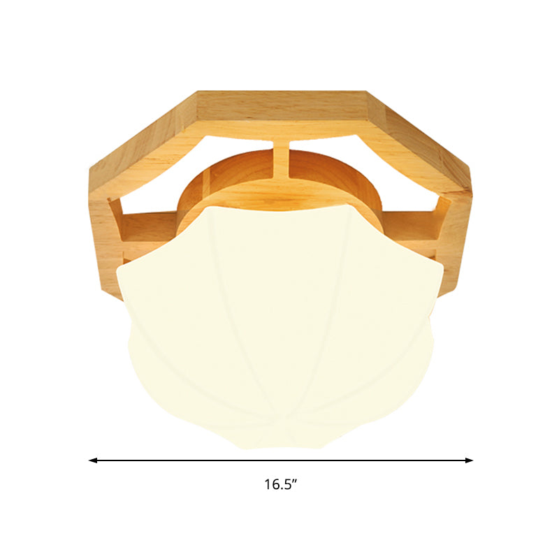 Umbrella Flush Mount Modernism Milk Glass Beige LED Flush Mount Lamp with Wood Canopy, 10"/13"/16.5" Wide Clearhalo 'Ceiling Lights' 'Close To Ceiling Lights' 'Close to ceiling' 'Flush mount' Lighting' 211995