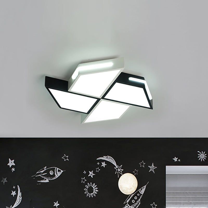 Black and White Windmill Flush Lighting Modern Led Acrylic Flush Ceiling Lamp Fixture in White Light, 18"/23.5" Wide Black-White Clearhalo 'Ceiling Lights' 'Close To Ceiling Lights' 'Close to ceiling' 'Flush mount' Lighting' 212033