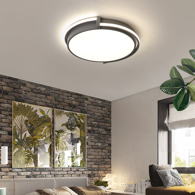 Round Bedroom Flush Lamp Modern Acrylic Led Black/Grey Flush Light Fixture with Recessed Diffuser in White/Warm/Neutral Light, 12"/16"/19.5" Wide Clearhalo 'Ceiling Lights' 'Close To Ceiling Lights' 'Close to ceiling' 'Flush mount' Lighting' 212068