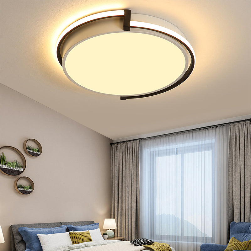 Round Bedroom Flush Lamp Modern Acrylic Led Black/Grey Flush Light Fixture with Recessed Diffuser in White/Warm/Neutral Light, 12"/16"/19.5" Wide Black Clearhalo 'Ceiling Lights' 'Close To Ceiling Lights' 'Close to ceiling' 'Flush mount' Lighting' 212071