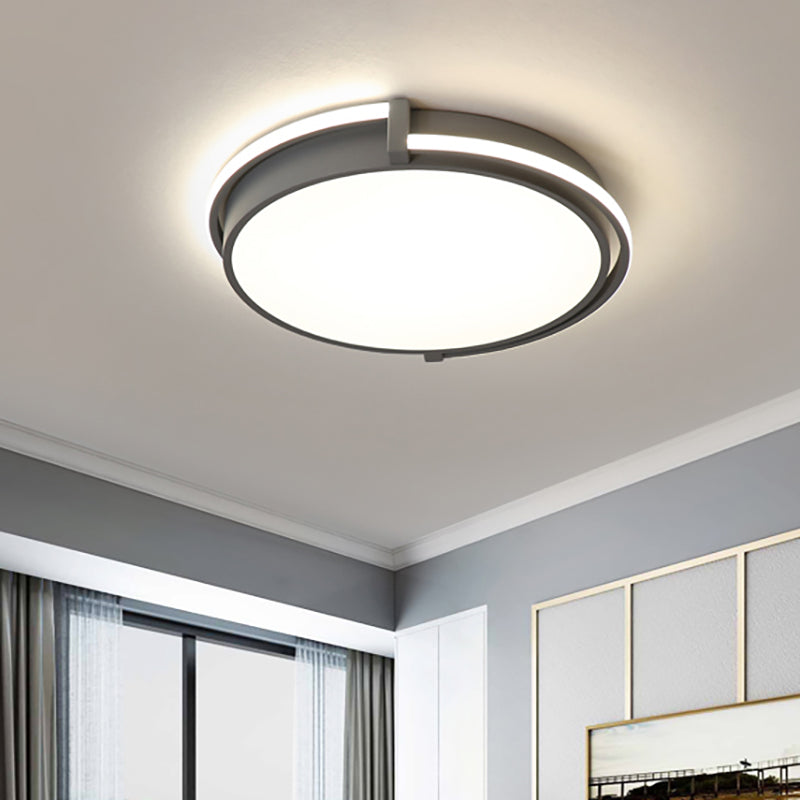 Round Bedroom Flush Lamp Modern Acrylic Led Black/Grey Flush Light Fixture with Recessed Diffuser in White/Warm/Neutral Light, 12"/16"/19.5" Wide Clearhalo 'Ceiling Lights' 'Close To Ceiling Lights' 'Close to ceiling' 'Flush mount' Lighting' 212077