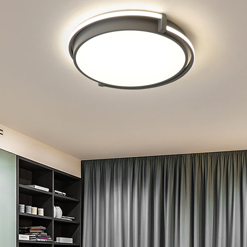 Round Bedroom Flush Lamp Modern Acrylic Led Black/Grey Flush Light Fixture with Recessed Diffuser in White/Warm/Neutral Light, 12"/16"/19.5" Wide Grey Clearhalo 'Ceiling Lights' 'Close To Ceiling Lights' 'Close to ceiling' 'Flush mount' Lighting' 212078