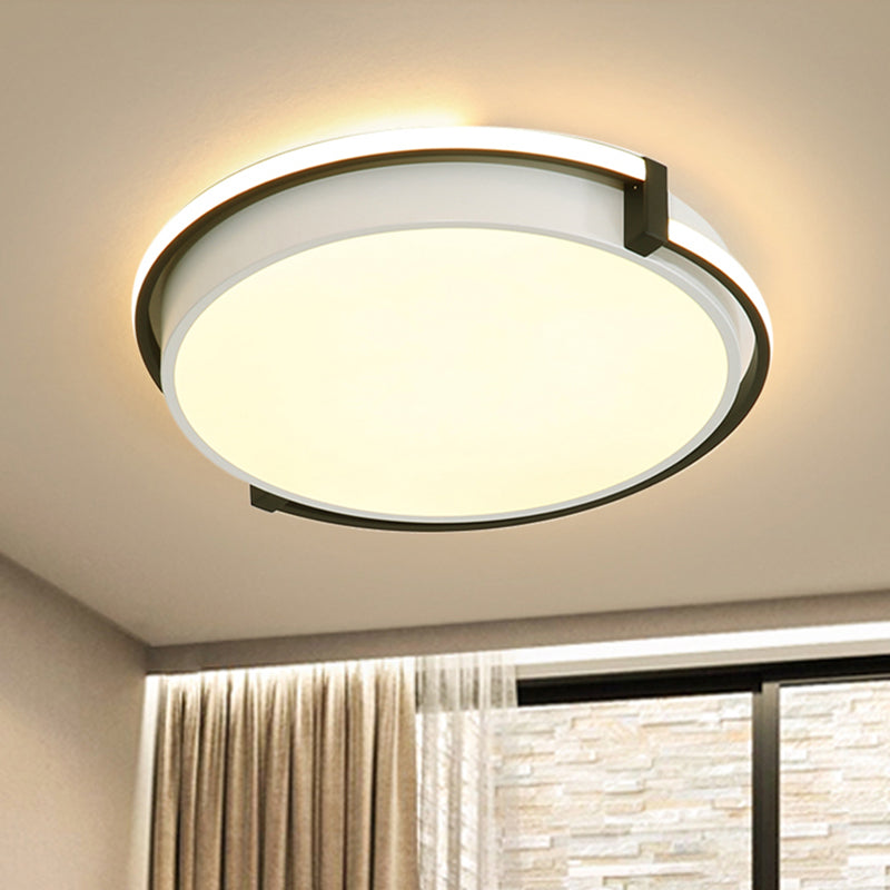 Round Bedroom Flush Lamp Modern Acrylic Led Black/Grey Flush Light Fixture with Recessed Diffuser in White/Warm/Neutral Light, 12"/16"/19.5" Wide Clearhalo 'Ceiling Lights' 'Close To Ceiling Lights' 'Close to ceiling' 'Flush mount' Lighting' 212079