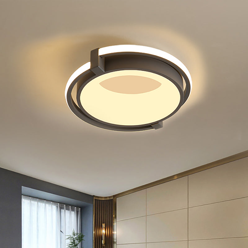 Modern Led Flush Mount Lighting with Acrylic Shade Black/Grey Ring Flush Mount Light Fixture in White/Warm/Neutral Light, 12"/16"/19.5" Wide Grey Clearhalo 'Ceiling Lights' 'Close To Ceiling Lights' 'Close to ceiling' 'Flush mount' Lighting' 212093