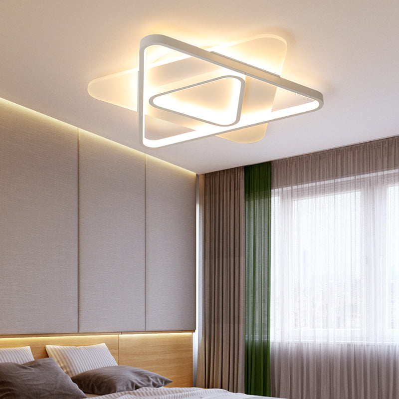 White Triangle Flush Lighting Modern 17"/21"/25" Wide Led Acrylic Flush Mount Ceiling Lamp Fixture in White/Warm Light White Clearhalo 'Ceiling Lights' 'Close To Ceiling Lights' 'Close to ceiling' 'Flush mount' Lighting' 212112