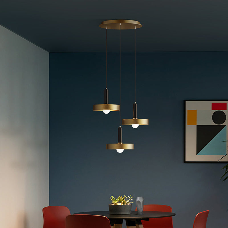 Metallic Lid Shaped Suspension Light Post-Modern Gold Pendant Light Fixture for Dining Room Clearhalo 'Ceiling Lights' 'Modern Pendants' 'Modern' 'Pendant Lights' 'Pendants' Lighting' 2121172