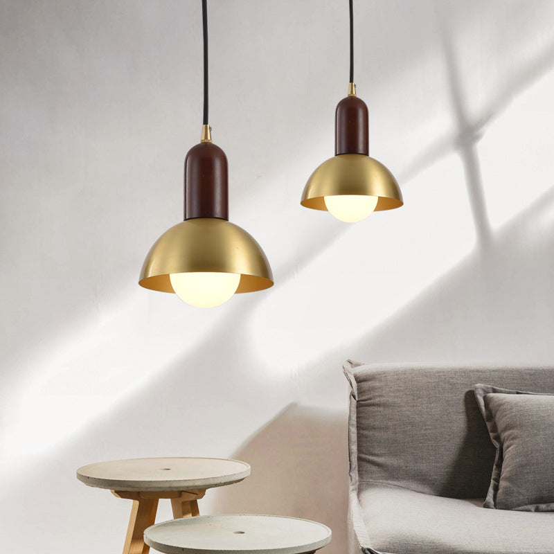 Dome Shade Living Room Pendant Light Metallic Single Postmodern Style Suspension Light Fixture in Brass Clearhalo 'Ceiling Lights' 'Modern Pendants' 'Modern' 'Pendant Lights' 'Pendants' Lighting' 2121242