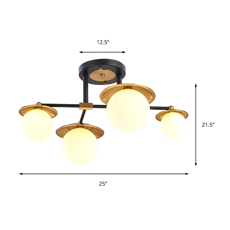 Startburst Living Room Semi Flush Mount with Globe White Glass Shade 4/6/8 Lights Modern Gold Semi Flush Ceiling Lamp Clearhalo 'Ceiling Lights' 'Close To Ceiling Lights' 'Close to ceiling' 'Glass shade' 'Glass' 'Pendant Lights' 'Semi-flushmount' Lighting' 212126