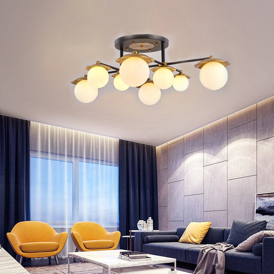 Startburst Living Room Semi Flush Mount with Globe White Glass Shade 4/6/8 Lights Modern Gold Semi Flush Ceiling Lamp Clearhalo 'Ceiling Lights' 'Close To Ceiling Lights' 'Close to ceiling' 'Glass shade' 'Glass' 'Pendant Lights' 'Semi-flushmount' Lighting' 212127