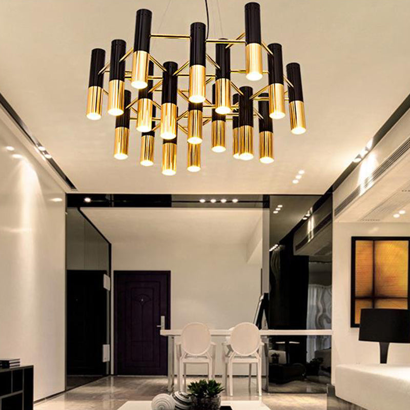 Tube LED Chandelier Lighting Post-Modern Metal Living Room Pendant Light Fixture in Gold 19 Gold Clearhalo 'Ceiling Lights' 'Chandeliers' 'Modern Chandeliers' 'Modern' Lighting' 2121292