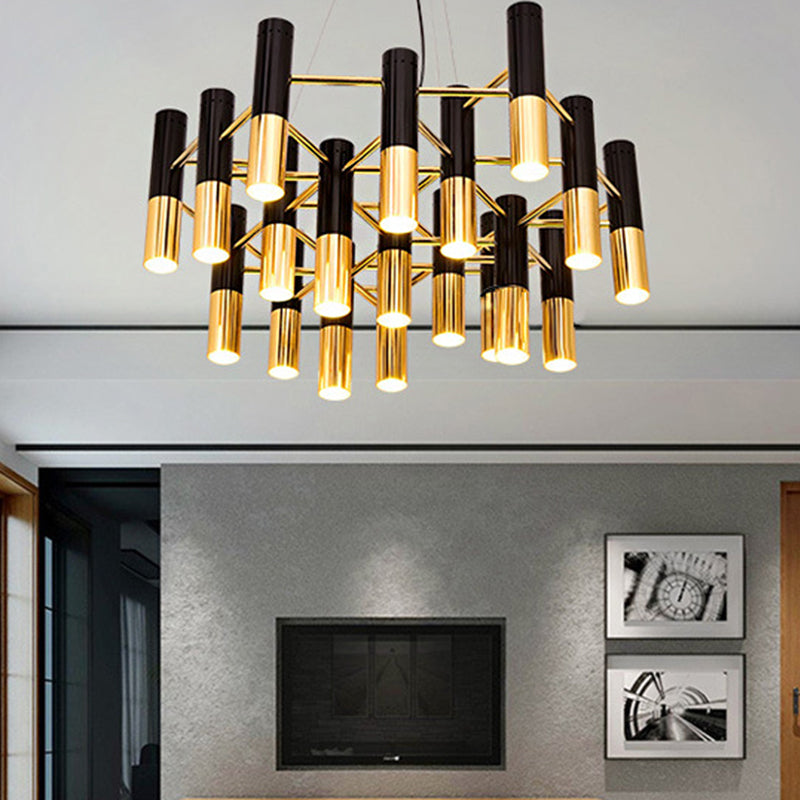 Tube LED Chandelier Lighting Post-Modern Metal Living Room Pendant Light Fixture in Gold Clearhalo 'Ceiling Lights' 'Chandeliers' 'Modern Chandeliers' 'Modern' Lighting' 2121295