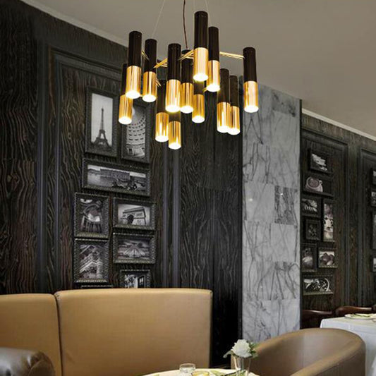 Tube LED Chandelier Lighting Post-Modern Metal Living Room Pendant Light Fixture in Gold 13 Gold Clearhalo 'Ceiling Lights' 'Chandeliers' 'Modern Chandeliers' 'Modern' Lighting' 2121298