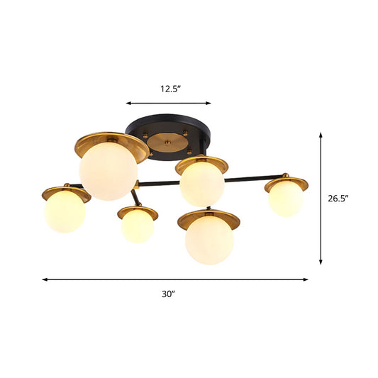 Startburst Living Room Semi Flush Mount with Globe White Glass Shade 4/6/8 Lights Modern Gold Semi Flush Ceiling Lamp Clearhalo 'Ceiling Lights' 'Close To Ceiling Lights' 'Close to ceiling' 'Glass shade' 'Glass' 'Pendant Lights' 'Semi-flushmount' Lighting' 212135