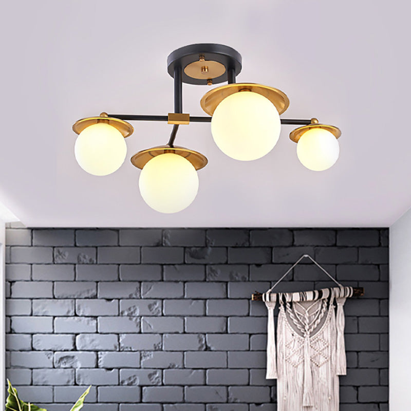 Startburst Living Room Semi Flush Mount with Globe White Glass Shade 4/6/8 Lights Modern Gold Semi Flush Ceiling Lamp 4 Gold Clearhalo 'Ceiling Lights' 'Close To Ceiling Lights' 'Close to ceiling' 'Glass shade' 'Glass' 'Pendant Lights' 'Semi-flushmount' Lighting' 212137