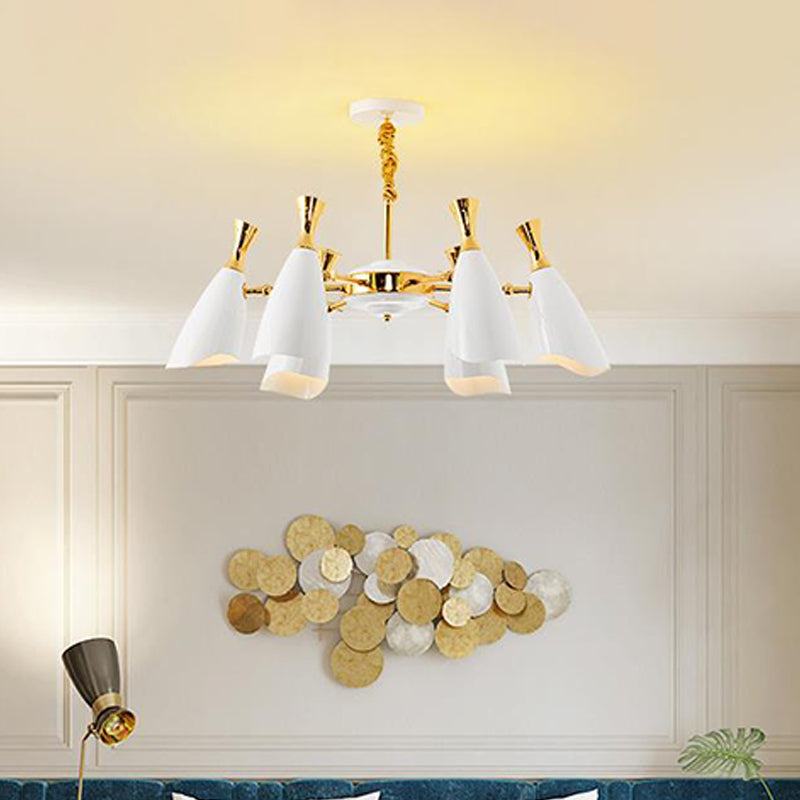 Horn-Shaped Living Room LED Suspension Light Metallic Simplicity Chandelier Light 6 White Clearhalo 'Ceiling Lights' 'Chandeliers' 'Modern Chandeliers' 'Modern' Lighting' 2121386