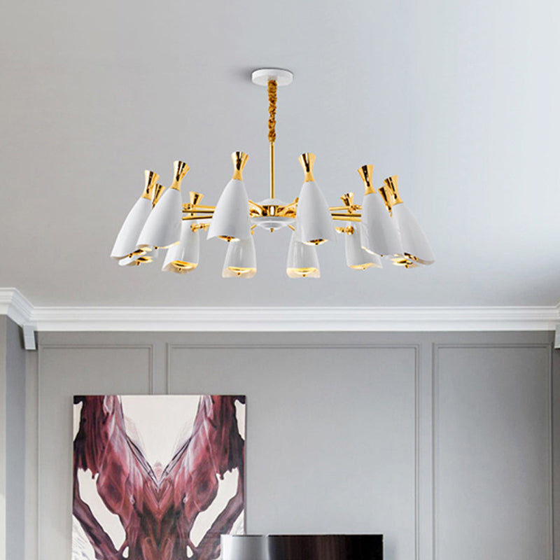 Horn-Shaped Living Room LED Suspension Light Metallic Simplicity Chandelier Light 12 White Clearhalo 'Ceiling Lights' 'Chandeliers' 'Modern Chandeliers' 'Modern' Lighting' 2121392