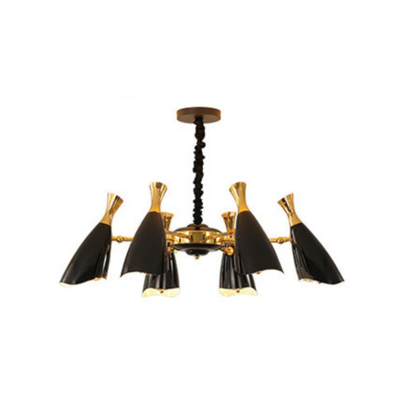 Horn-Shaped Living Room LED Suspension Light Metallic Simplicity Chandelier Light 6 Black Clearhalo 'Ceiling Lights' 'Chandeliers' 'Modern Chandeliers' 'Modern' Lighting' 2121394