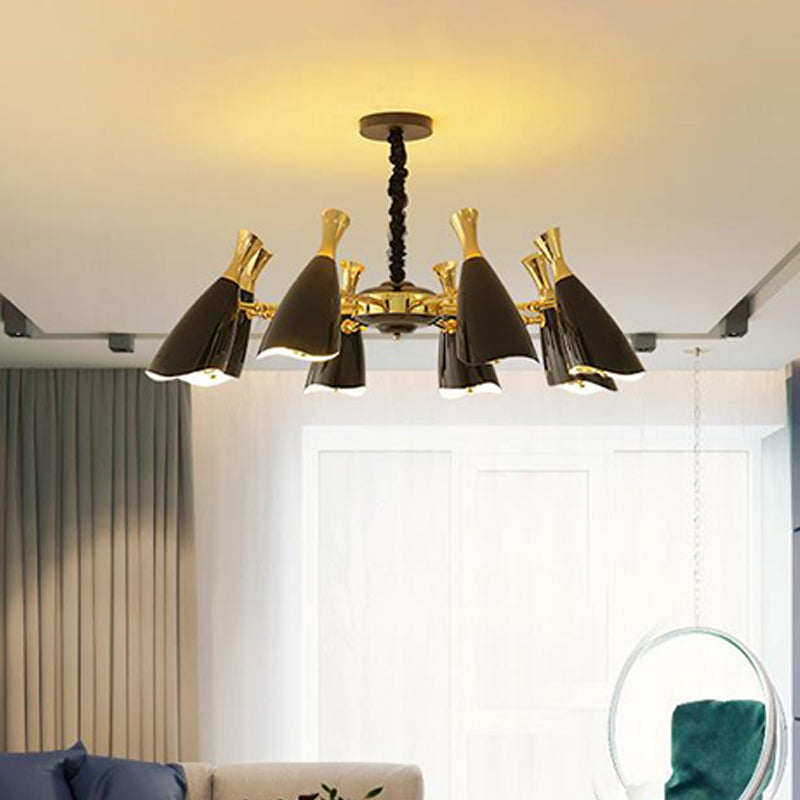 Horn-Shaped Living Room LED Suspension Light Metallic Simplicity Chandelier Light 8 Black Clearhalo 'Ceiling Lights' 'Chandeliers' 'Modern Chandeliers' 'Modern' Lighting' 2121395