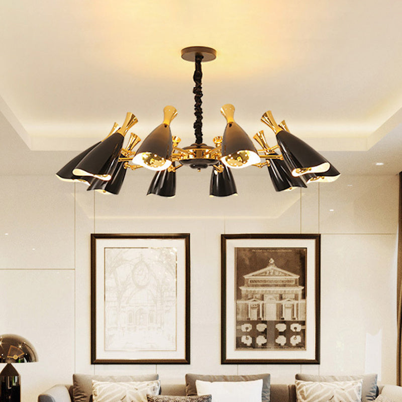 Horn-Shaped Living Room LED Suspension Light Metallic Simplicity Chandelier Light 10 Black Clearhalo 'Ceiling Lights' 'Chandeliers' 'Modern Chandeliers' 'Modern' Lighting' 2121400