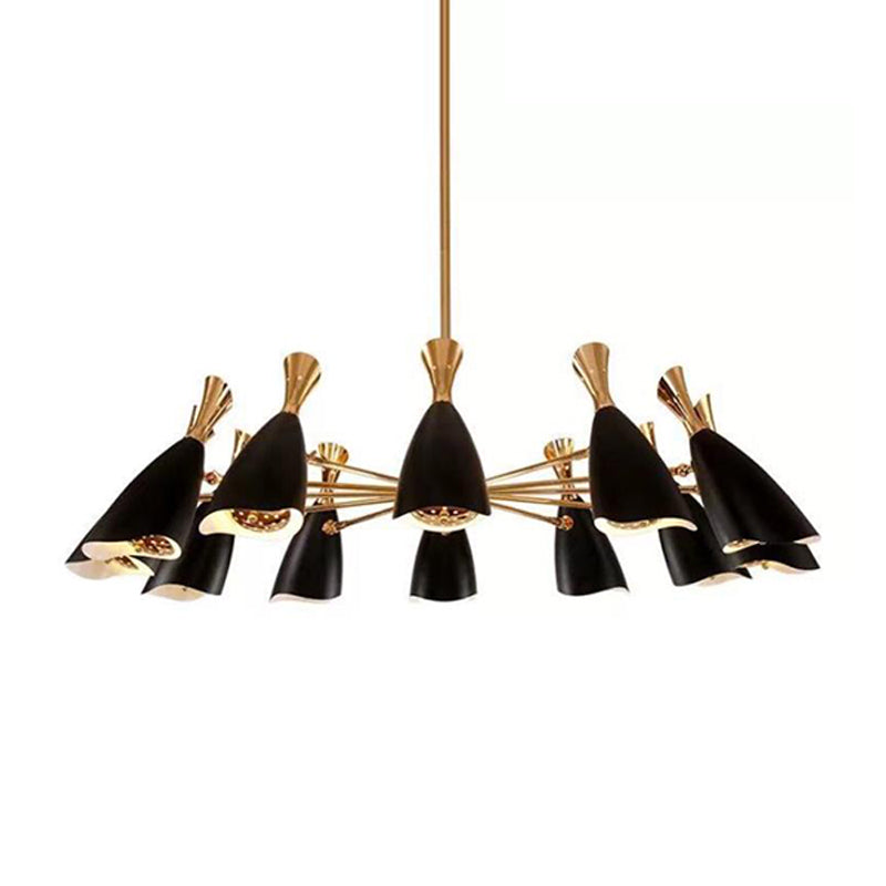 Horn-Shaped Living Room LED Suspension Light Metallic Simplicity Chandelier Light 12 Black Clearhalo 'Ceiling Lights' 'Chandeliers' 'Modern Chandeliers' 'Modern' Lighting' 2121403