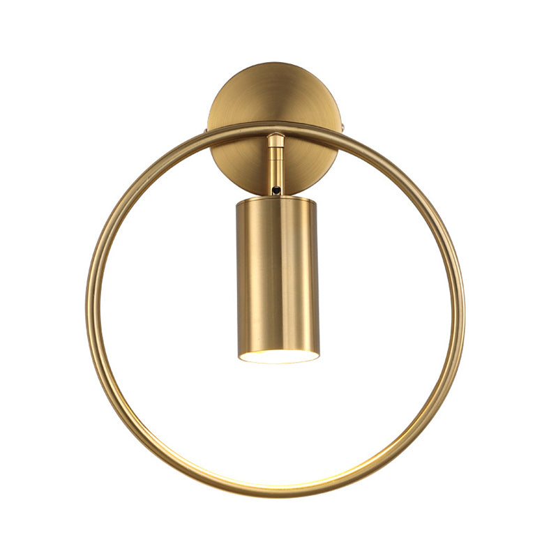 Metallic Cylindrical Wall Mount Light Postmodern 1 Head Wall Sconce Light with Halo Ring for Bedside Clearhalo 'Cast Iron' 'Glass' 'Industrial' 'Modern wall lights' 'Modern' 'Tiffany' 'Traditional wall lights' 'Wall Lamps & Sconces' 'Wall Lights' Lighting' 2121509