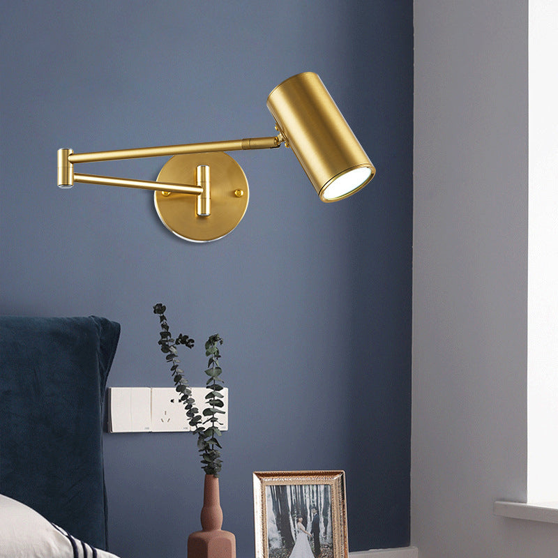 Cylinder Wall Light Minimalist Metallic Single-Bulb Bedside Adjustable Wall Lighting Fixture Clearhalo 'Cast Iron' 'Glass' 'Industrial' 'Modern wall lights' 'Modern' 'Tiffany' 'Traditional wall lights' 'Wall Lamps & Sconces' 'Wall Lights' Lighting' 2121517