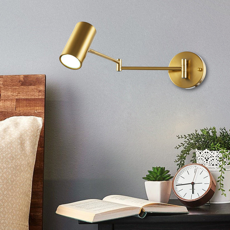 Cylinder Wall Light Minimalist Metallic Single-Bulb Bedside Adjustable Wall Lighting Fixture Clearhalo 'Cast Iron' 'Glass' 'Industrial' 'Modern wall lights' 'Modern' 'Tiffany' 'Traditional wall lights' 'Wall Lamps & Sconces' 'Wall Lights' Lighting' 2121518