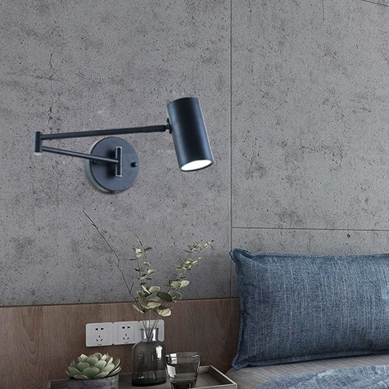 Cylinder Wall Light Minimalist Metallic Single-Bulb Bedside Adjustable Wall Lighting Fixture Clearhalo 'Cast Iron' 'Glass' 'Industrial' 'Modern wall lights' 'Modern' 'Tiffany' 'Traditional wall lights' 'Wall Lamps & Sconces' 'Wall Lights' Lighting' 2121521