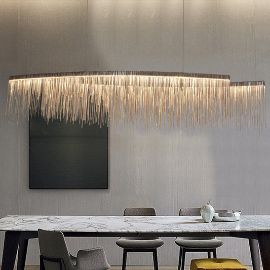 Tassel Chain LED Pendant Light Post-Modern Metallic Dining Room Hanging Island Light in Silver Silver Clearhalo 'Ceiling Lights' 'Island Lights' Lighting' 2121542