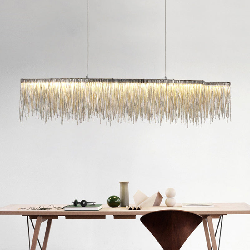 Tassel Chain LED Pendant Light Post-Modern Metallic Dining Room Hanging Island Light in Silver Clearhalo 'Ceiling Lights' 'Island Lights' Lighting' 2121543