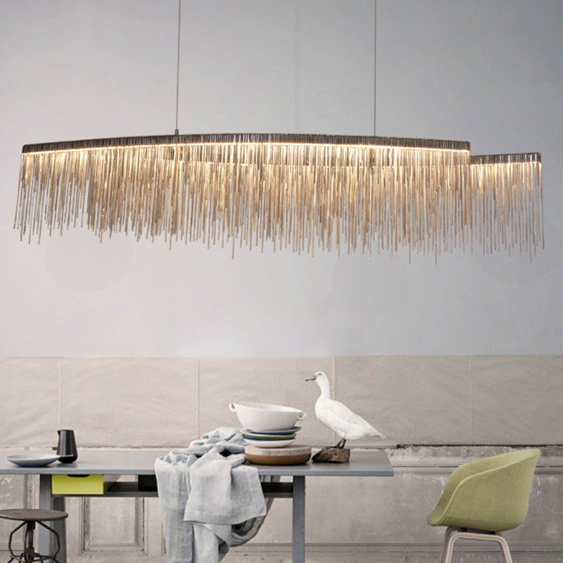 Tassel Chain LED Pendant Light Post-Modern Metallic Dining Room Hanging Island Light in Silver Clearhalo 'Ceiling Lights' 'Island Lights' Lighting' 2121545