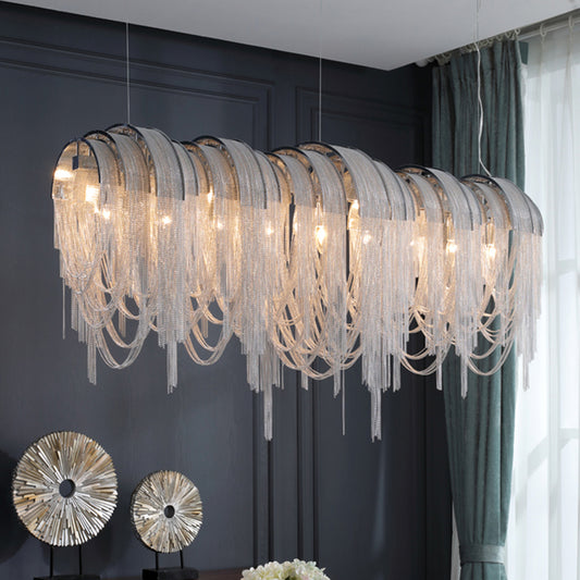 Aluminum Tassel Chain Island Pendant Lighting Postmodern Style 10 Bulbs Ceiling Light Silver Clearhalo 'Ceiling Lights' 'Island Lights' Lighting' 2121549