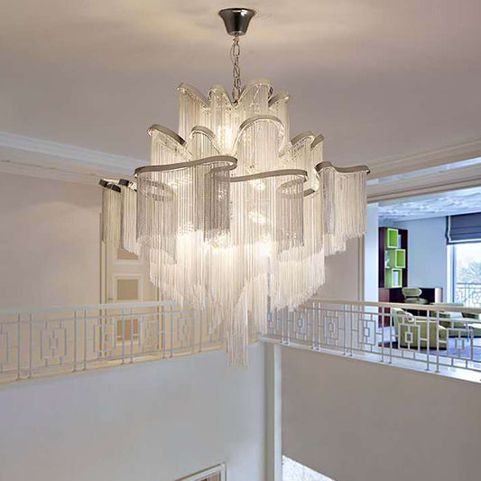 Tiered Chain Aluminum Ceiling Lighting Postmodern Silver Chandelier Light Fixture for Living Room Clearhalo 'Ceiling Lights' 'Chandeliers' 'Modern Chandeliers' 'Modern' Lighting' 2121554