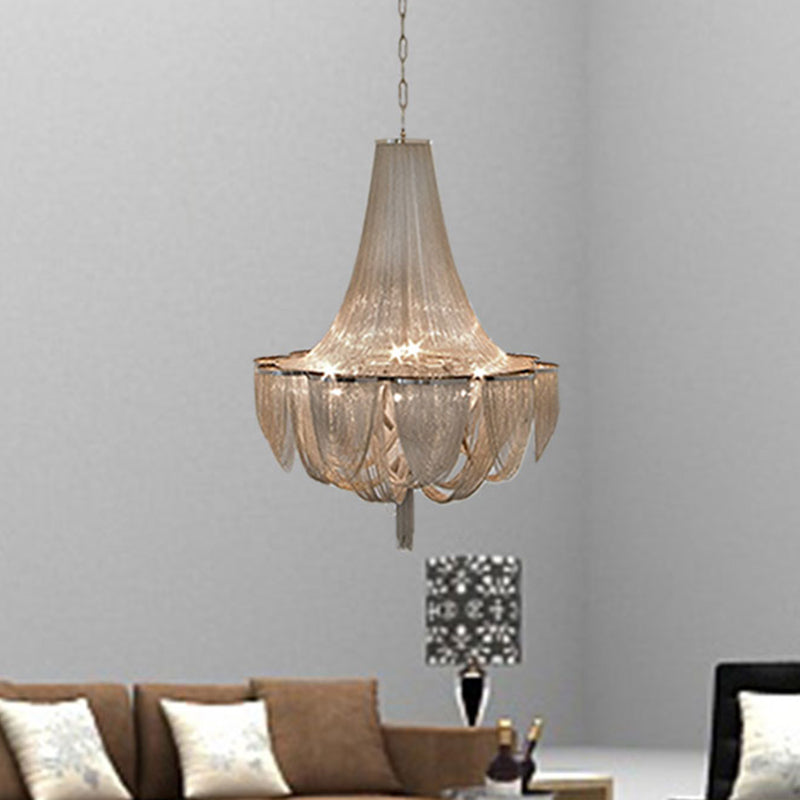 Tassel Chain Chandelier Light Post-Modern 8 Heads Silver Pendant Light Fixture for Living Room Clearhalo 'Ceiling Lights' 'Chandeliers' 'Modern Chandeliers' 'Modern' Lighting' 2121564