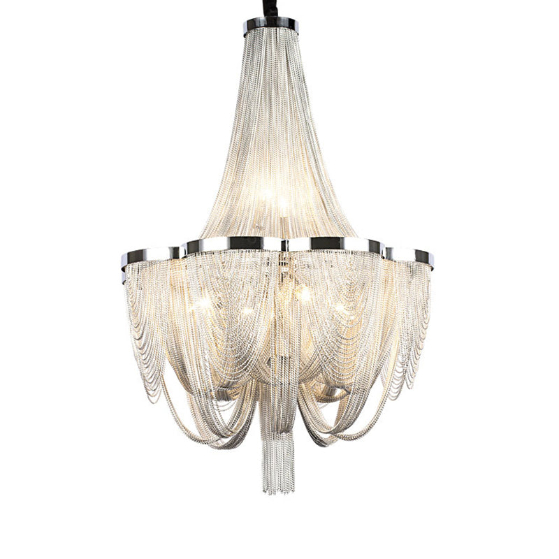 Tassel Chain Chandelier Light Post-Modern 8 Heads Silver Pendant Light Fixture for Living Room Clearhalo 'Ceiling Lights' 'Chandeliers' 'Modern Chandeliers' 'Modern' Lighting' 2121565